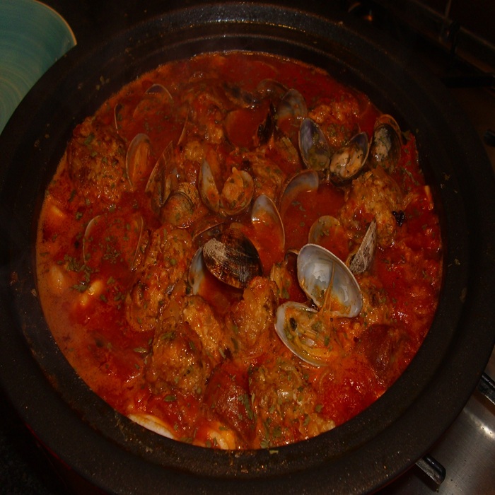 Spanish Meatballs with Clams, Chorizo, and Squid