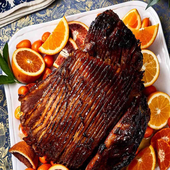 Slow-roasted ham with lemon, garlic and sage